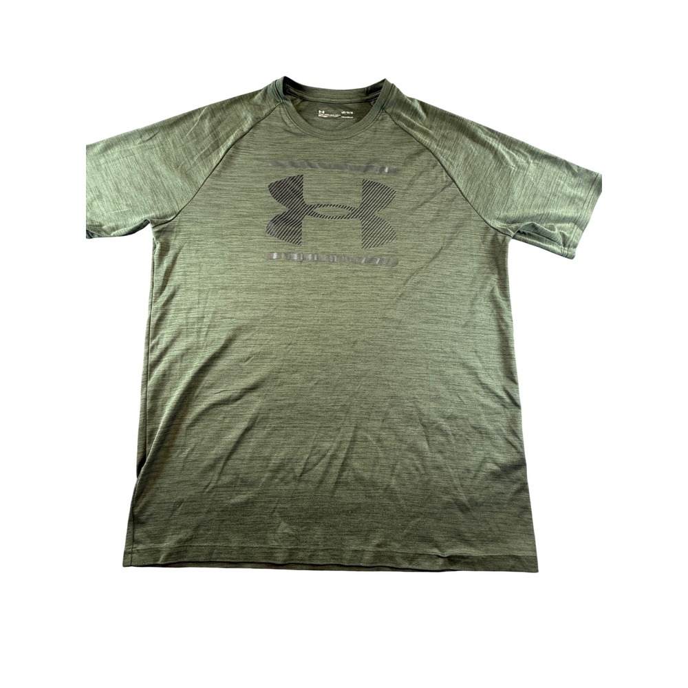 Under Armour HeatGear Mens Large Olive Green Loose Fit Short Sleeve T-Shirt Logo